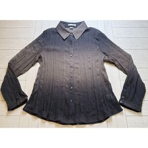 Coldwater Creek Women Button Up Broomstick Blouse Brown Ombré LS Shirt Boho PXL